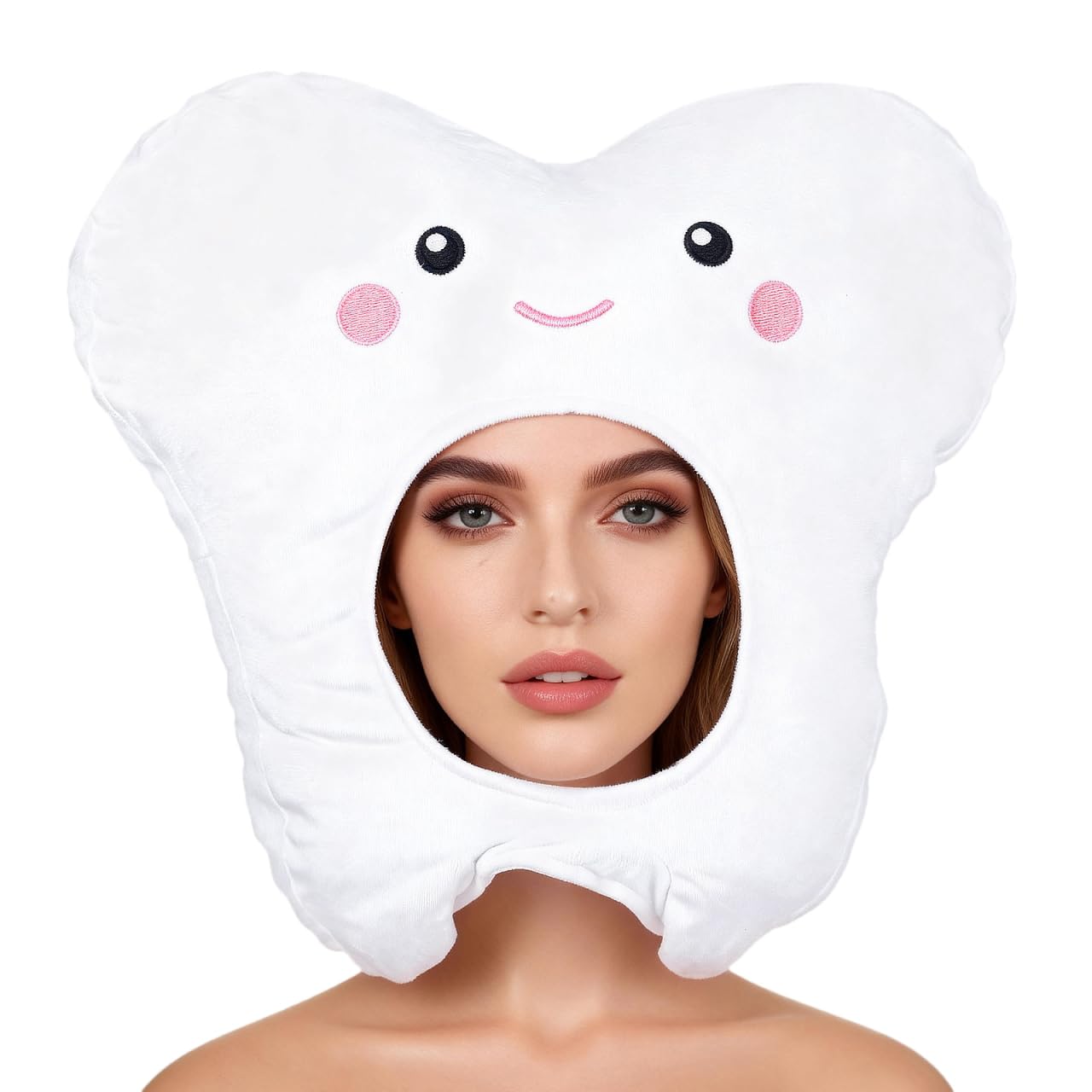 Funny Tooth Hat for Adults and Kids - Plush Teeth Costume Headwear for Carnival Party - Crazy White Novelty Headgear for Halloween Cosplay Photo Booth Props Accessory