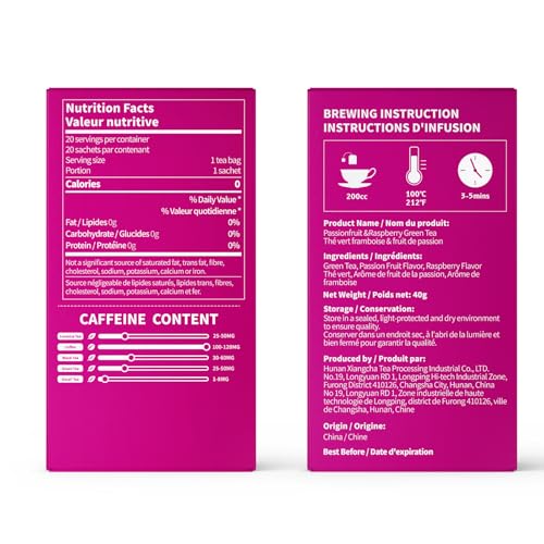 Image of LOOMICA Passionfruit Raspberry Green Tea, Fruity Sweet-Tart Blend of Passion Fruit & Raspberry and Green Tea, Refreshing & Tropical, Hot or Iced, Antioxidant-Rich, No Artificial Sugar, 20 Counts (Pack of 2)