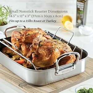 Hestan - Provisions Collection - Classic Clad Nonstick Roasting Pan with Stainless Steel Rack, Induction Cooktop Compatible, 14.5-Inch Hestan Provisions Collection Classic Clad Nonstick Roasting Pan with Stainless Steel Rack Induction Cooktop Compatible 145 Inch