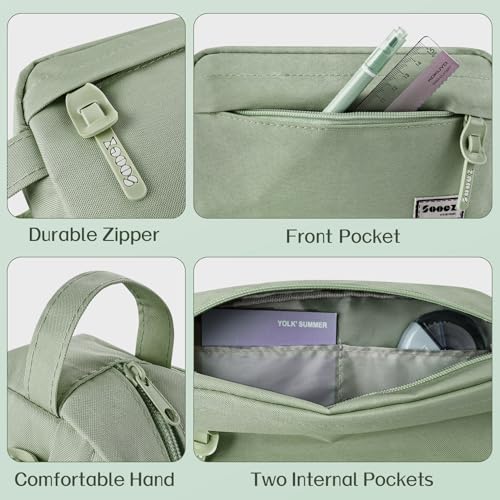 Image of Sooez Original High Capacity Pencil Case, Big Pencil Bag Pouch Box Organizer Pen Case, Aesthetic Supply for Girls Adults, Portable Journaling Supplies with Easy Grip Handle & Loop, Olive Green