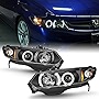 ACANII - For 2006-2011 Honda Civic Coupe LED Halo Black Housing Projector Headlights Headlamps, Driver & Passenge Side