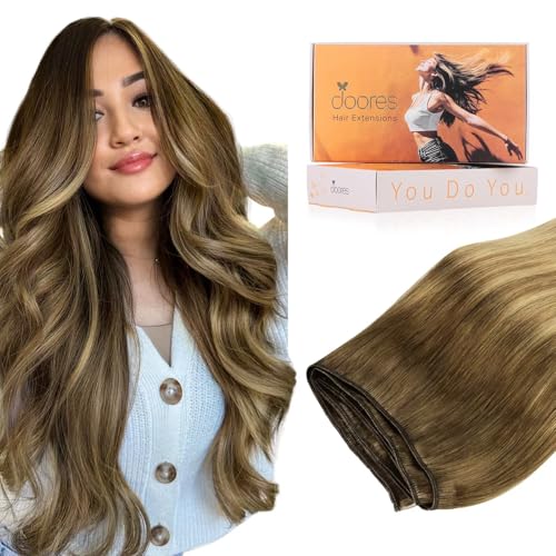 Image of DOORES Sew In Hair Extensions Real Human Hair, 22 Inch 110g Medium Brown Highlighted Dirty Blonde, Weft Hair Extensions, Real Human Hair for Women