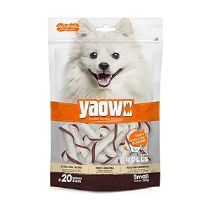 Yaowo DogsNCats All Natural Dog Rawhide Bones with Chicken Inside, 100% Digestible & Durable, Promotes Healthy Teeth Strong Bones and Joints, 2.5` Stick Roll 220gm (Pack of 5) Sold by DogsNCats