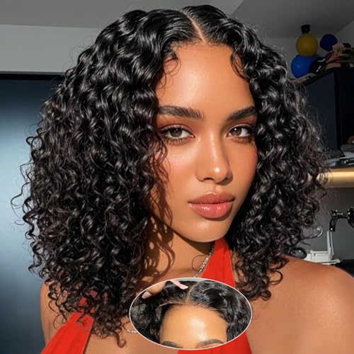 UCUVIC-Curly-Bob-Wig-Human-Hair-5x5-Wear-And-Go-Glueless-Wigs-Human-Hair-Pre-Plucked-Pre-Cut-Deep-Wave-Lace-Front-Closure-Wigs-For-Black-Women-200-Density-Curly-Wig-Glueless-Wear-And-Go-Black-12-Inch UCUVIC Curly Bob Wig Human Hair 5x5 Wear And Go Glueless Wigs Human Hair Pre Plucked Pre Cut Deep Wave Lace Front Closure Wigs For Black Women 200 Density Curly Wig Glueless Wear And Go Black 12 Inch - Image 1