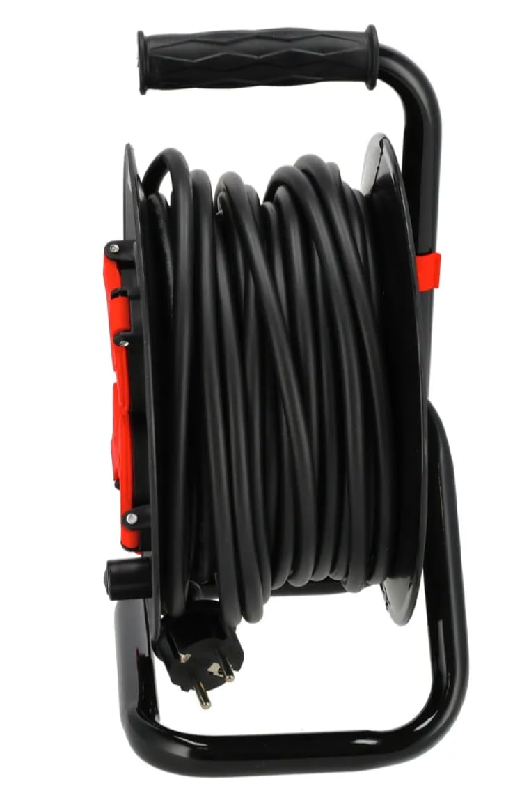 Enrollador de cables para taller – Cable de construcción, bloque de múltiples tomas para uso interior y exterior, bloque de múltiples tomas con protección IP44 – 4 tomas – 20m, 3x1,5mm