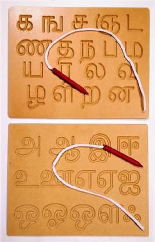 Mojo Toys Wooden Reversible Tamil Writing Alphabet Vowels consonants Tracing Boards Slate with Dummy Pencil Learning Board Games Puzzles Toys for Kids Boys Girls Children Age 2 3 4 Years (Vowel),1 pc-image-22