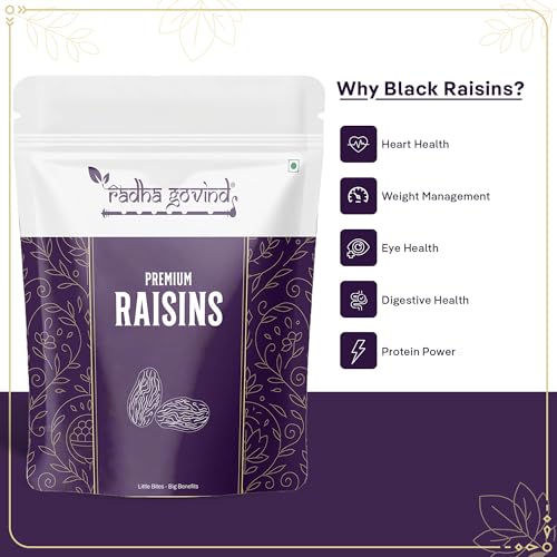 Image of Radha Govind Black Raisins Seedless | Dried Kishmish Without Seeds | Dry Grapes | Kali Darakh 200 Gram