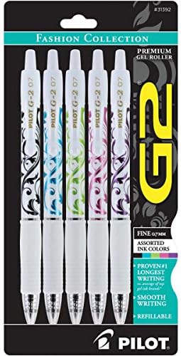 Pilot, G2 Premium Gel Roller Pens, Fine Point 0.7 mm, Fashion Collection, Assorted Colors, Pack of 5