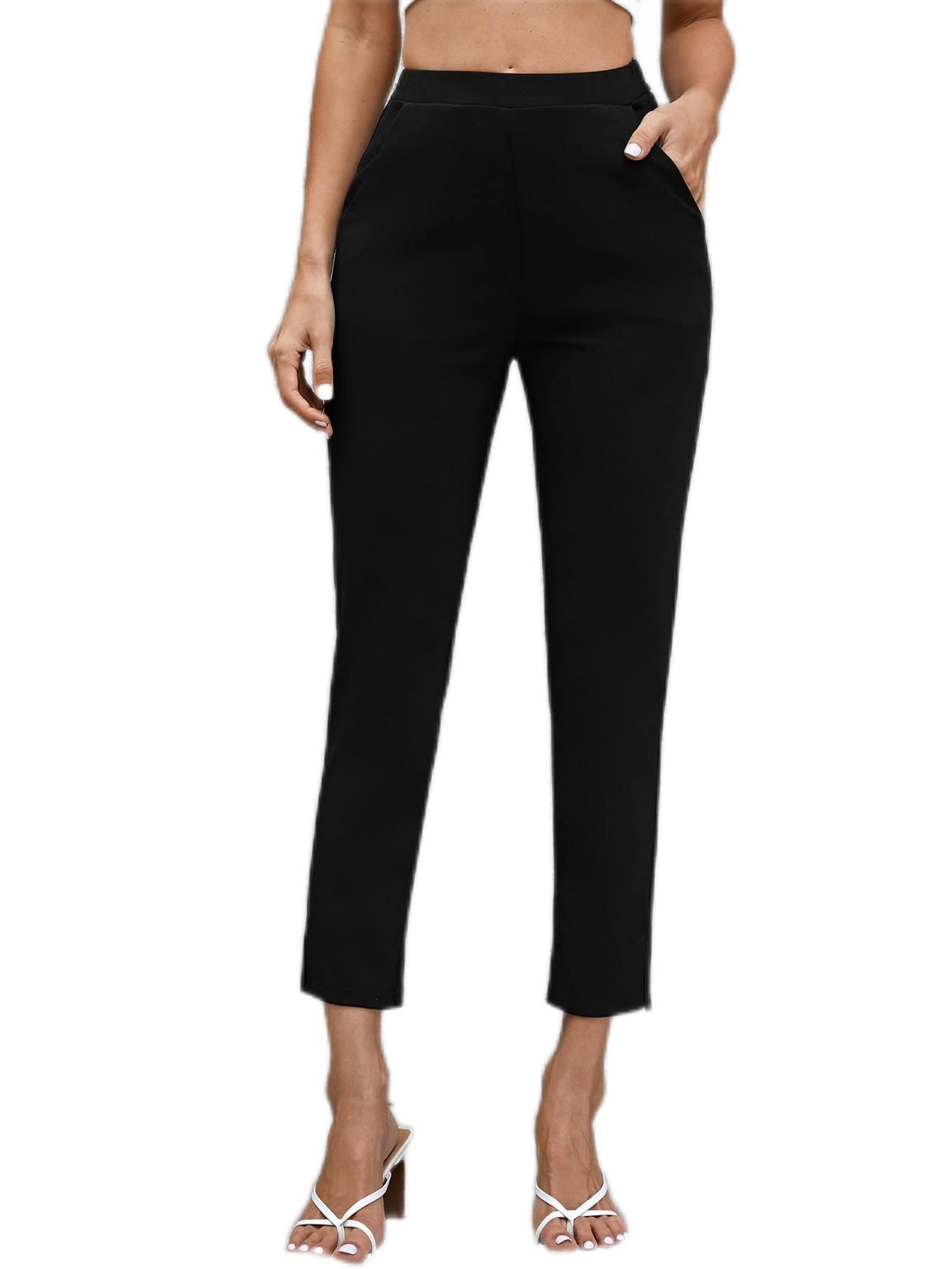 SEIBES Womens Pants High Waist Slant Pocket Slit Hem Tailored Pants Pant for Women