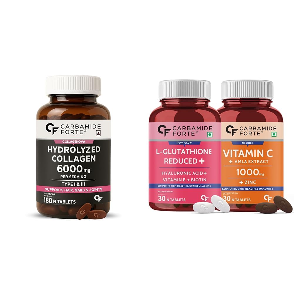carbamide forte glutathione Carbamide Forte Hydrolyzed Collagen Tablets With Type 1 & 3 Collagen &  Japanese Reduced L Glutathione And Vitamin C Supplements for Skin Health