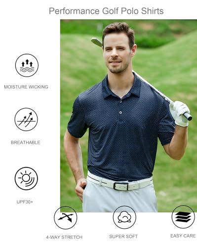 Alex Vando Mens Golf Shirt Moisture Wicking Quick-Dry Print Performance Polo Shirts for Men