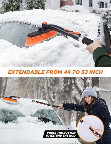 Image of EcoNour 53″ 3 in1 Extendable Snow Brush with Ice Scraper for Car Windsheild | 360 Pivoting Long Snow Brush for SUV, Truck, and Car | Winter Car Accessories