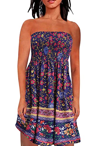 Image of Zyyfly Strapless Dress for Women Summer Beach Boho Smocked Tube Top Dress