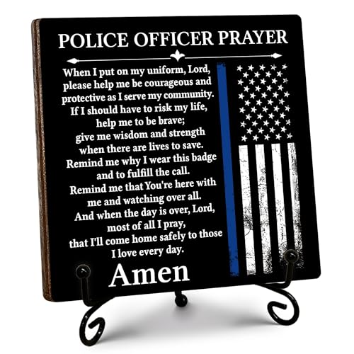 Police Officer Gifts for Men Women, Prayer for Policeman Wooden Sign with Stand, Thank You...