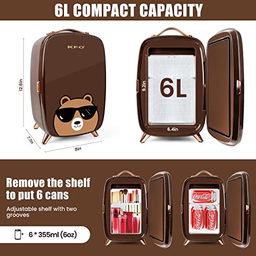 KFO Mini-beautykoelkast, huidverzorgingskoelkast, make-upkoelkast, veilig en stil, bescherm je cosmetica, ideaal geschikt voor slaapkamers, cosmeticaopslag met verstelbare plank, 6 l, bruin - Image 3