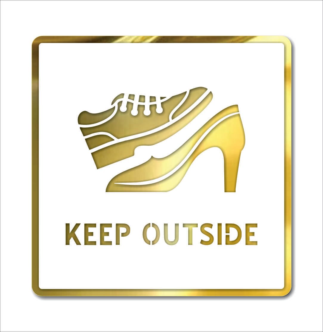 Vertical Root Inc® Premium White Gold Finish Acrylic Keep Outside Door Sign Easy to Mount Self-Adhesive Tape Signage for Hotel Office Resort Society Corporate Business.