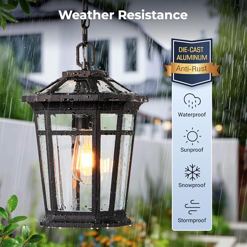 Image of VIANIS Large Outdoor Pendant Light, Oil Rubbed Bronze Outside Hanging Light