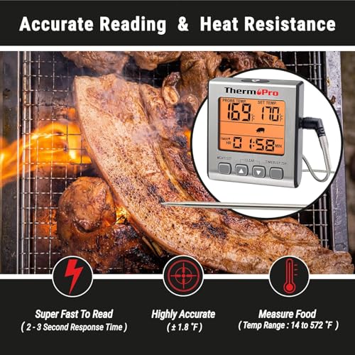 Image of LABART ThermoPro TP-16S Digital Meat Thermometer - Accurate Candy & Food Thermometer for Smoker, Grilling & BBQ with Smart Cooking Timer and Backlight