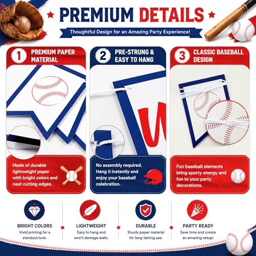 Image of Baseball 1 /2 Way to First Banner Half Birthday Party Decorations | Baseball Garland, Baseball Birthday Banner for High Chair Decorations, 6 Months Photo Shoot Props