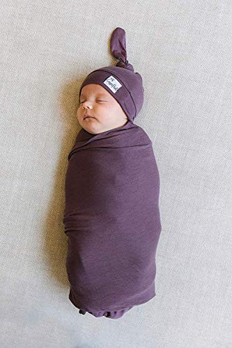 Image of Copper Pearl Baby Beanie Hat Top Knot Stretchy Soft Plum