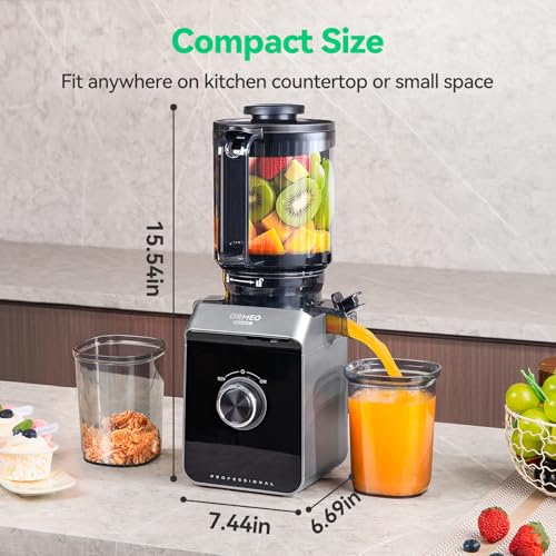 Image of Cold Press Juicer, ORMEO HOME Masticating Juicer Machines with 5.5 inch Large Feed Chute Fit Whole Vegetables & Fruits, with Pulp Seperation 99.6% Juice Purity, Quiet Motor Easy to Clean BPA Free