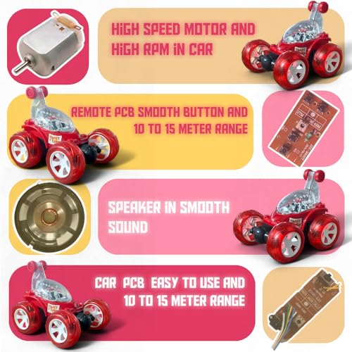 Image of Remote Control Stunt Car for Kids, 360 Spins RC Off-Road Monster Truck, 4WD Rock Crawler Vehicle with LED Lights, Rechargeable Battery, Shockproof Design (Red, 9802)