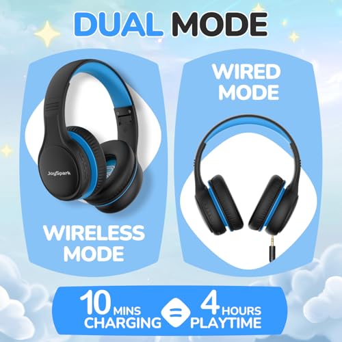 Image of JoySpark Kids Bluetooth Headphones, 60 Hours Playtime, Bluetooth 5.4 Kids Headphones Wireless, Type-C Fast Charging, 85 /94dB Volume Limited, Foldable Toddler Wireless Headsets with Mic-Black Blue