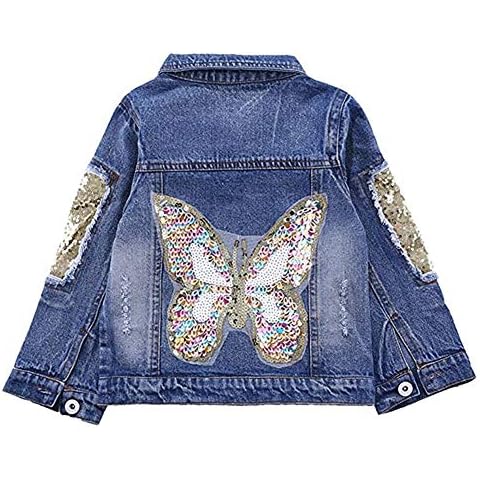 SXSHUN Girls' Denim Jacket with Butterfly Embroidery Cover
