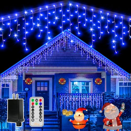 Ollny Icicle Lights for Outside 504LED 41FT Blue Christmas Light with Remote 8Modes Timers Waterproof Plug in Connectable Hanging Lights for Outdoor Indoor House Roof Holiday