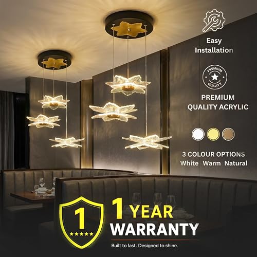 Image of Lamp master 3 Zyra Wave LED Pendant Light | Modern Acrylic Hanging Chandelier with Antique Gold Finish | 3 Color Modes Ceiling Light for Living Room, Bedroom, Dining Room, Cafe | 1 Year Warranty