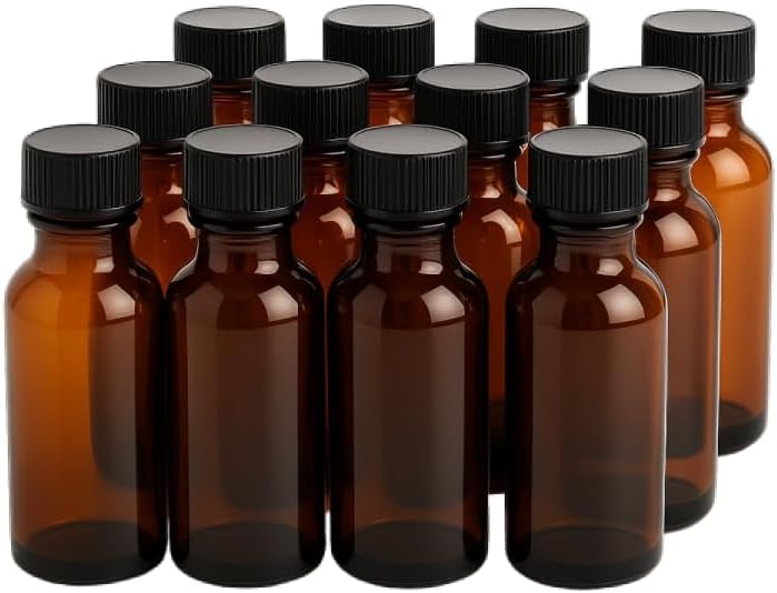 12 Pack (2 oz) 60ml Essential Oil Amber Glass Bottles - Round Boston Empty Refillable Amber Bottle for Many Liquids and Fragrances - CLANRIZA (Amber)-image-26