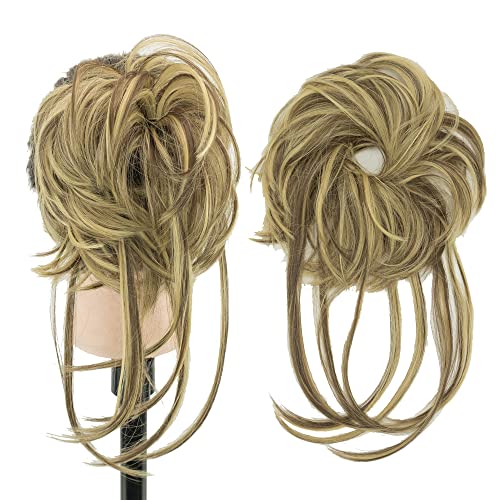 IMISSU 2PZ Chignon disordinato per capelli Updo Scrunchies lunghi Avvolgere la coda di cavallo ondulati parrucchieri fascia (2PZ Biondo Marrone Chiaro)