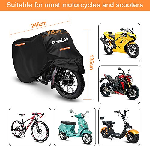 Housse Moto, opamoo Housse de Protection pour Moto Nylon 210T Imperméable Anti Pluie Anti Neige Anti Poussière Couverture de Moto Anti Vent UV pour Moto Scooter avec Sac 245x105x125cm - Noir - Image 5
