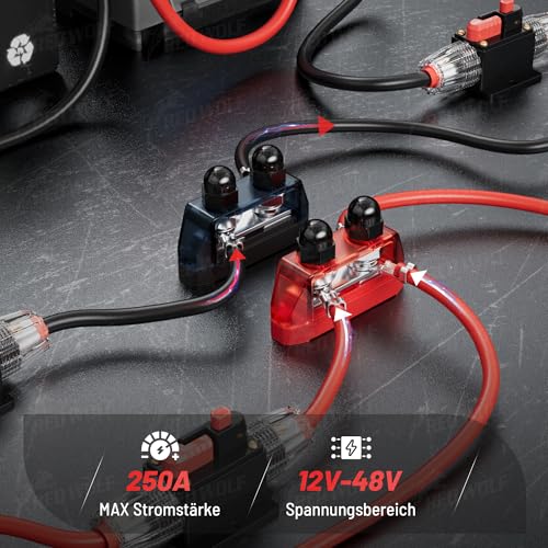 RED WOLF 250A Sammelschienen Verteilerblock 12V-48V DC, Verteilerschiene mit 2 x M8 Klemmenbolzen für Auto Marine RV Wohnmobil LKW Elektrik System Stromverteilung Positive Ground Busschienen 2 Stück