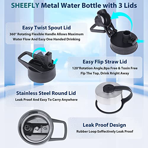 Sheefly Insulated Water Bottle, 32Oz Stainless Steel Water Bottle With Straw And 3 Lids, Metal Water Bottle Leak-Proof Bpa Free Water Bottle, Wide Mouth For Sports Fitness Camping Yoga Hiking Gym #TOP3