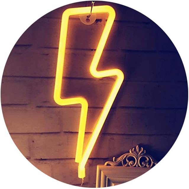 QiaoFei Neon Light,LED Lightning Sign Shaped Decor Light,Wall Decor for Christmas,Birthday party,Kids Room, Living Room, Wedding Party Decor (Yellow)