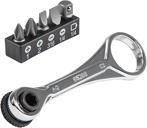Klein Tools Ensemble de Clés à Cliquet 65200, Ensemble Mini de 5 Pièces avec Phillips, Fente et Adaptateur pour Autres Tailles de Douille, pour Espaces Étroits