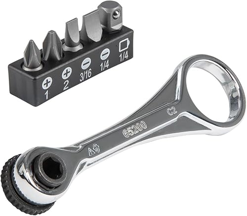 KLEIN TOOLS 65200 Juego de trinquete, juego de mini trinquete de 5 piezas con Phillips, ranuradas y adaptador para otros tamaños de casquillo, para