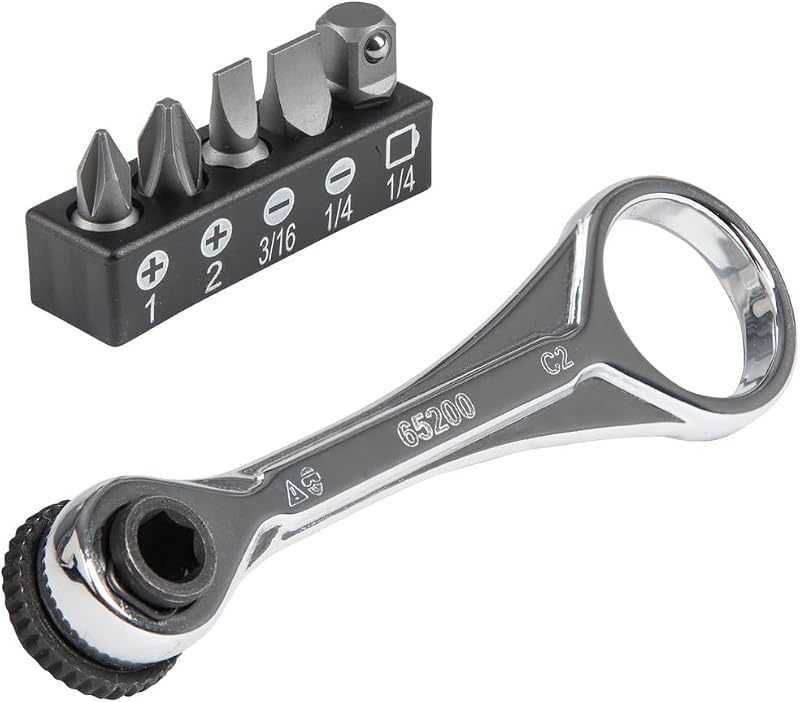 65200 Ratchet Set, 5-Piece Mini Ratchet Set with Phillips, Slotted, and Adapter for Other Socket Sizes, For Tight Spaces