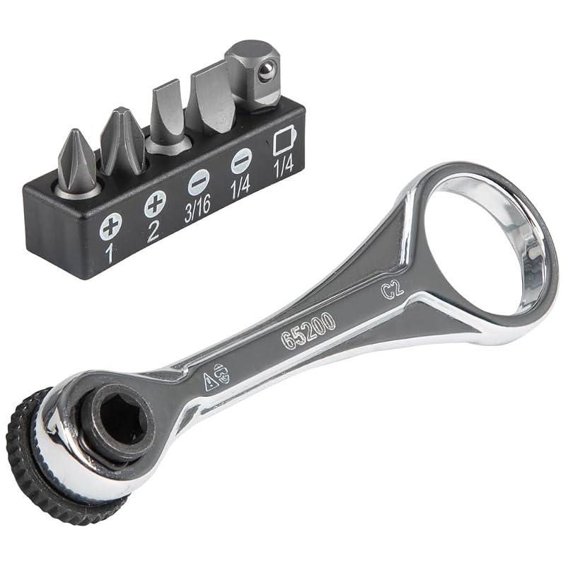KLEIN TOOLS 65200 Kit de Catraca Mini Não Magnética com Pontas Phillips, Fenda e Adaptador, 5 peças