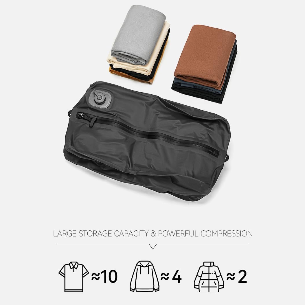 Reeyee Electric Vacuum Compression Bag, 20L Portable Travel Packing Cube with Built-in Pump, Type-C Rechargeable, Waterproof TPU, Saves 60% Space (1, Black)