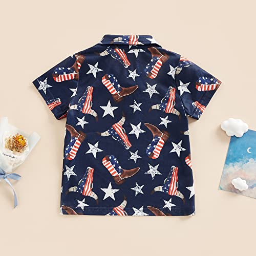 Toddler Baby Boy 4th of July Shirt American Flag Button Down Tops Blouse Western Cow Print Independence Day Clothes2