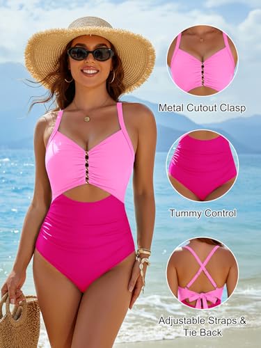 Image of Blooming Jelly Womens One Piece Metal Cut Out Swimsuit Tummy Control Ruched Bathing Suit Full Coverage Slimming Swimwear 2026