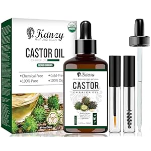 Kanzy Biologische Castorolie voor Wimpers en Wenkbrauwen Koudgeperste Castorolie voor Haargroei 100% Natuurlijke en pure castorolie met Borstels voor Haar, Baard, Nagels en Huid