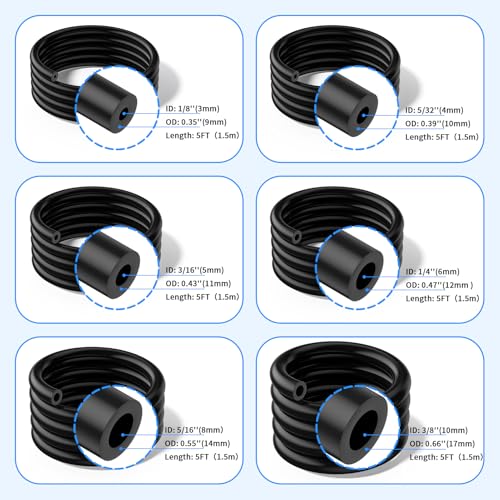 Vacuum Hose Automotive, 1/8" 5/32" 3/16" 1/4" 5/16" 3/8"ID High Performance Silicone Vacuum Tubing Hose Kit, 6PCS Vacuum Lines Automotive hose hvac 130PSI Max Pressure 5FT (BLACK) by ZIQOPGD - Image 2