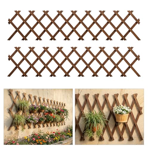 2 PCS Expandable Garden Trellis, 13.2' x 63' Trellis for Climbing Plants Outdoor, Wooden Lattice Fence Wall Panel Lattice Panels for Outside, for Climbing Plants Vine Ivy Rose Cucumbers Clematis