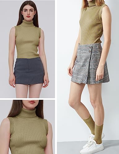 Image of v28 Women Sleeveless High Neck Turtleneck Stretchable Knit Sweater Top