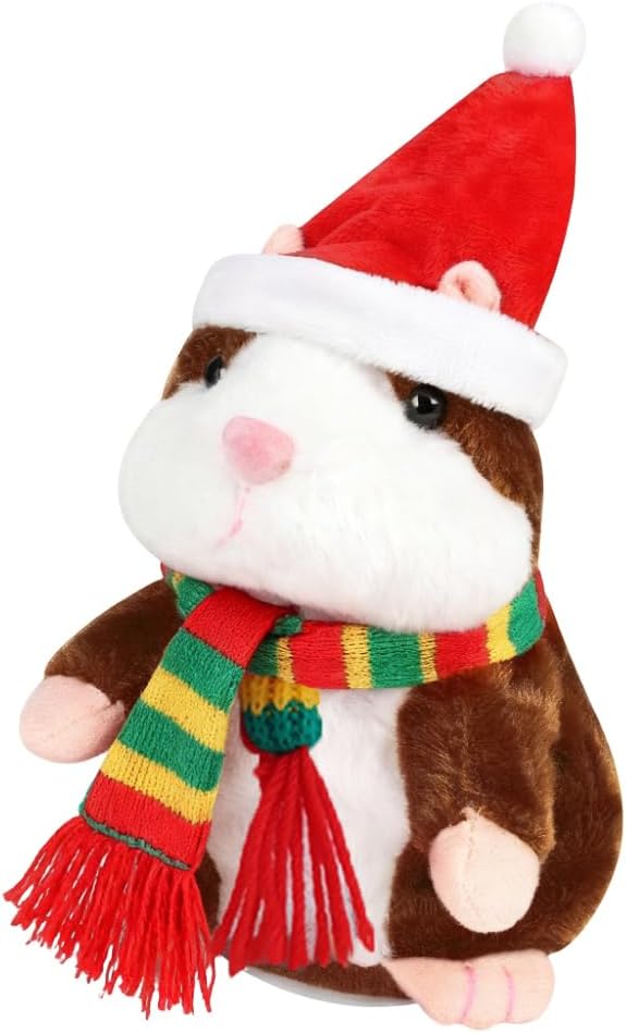 Talking Hamster Toy Repeats What You Say Electronic Plush Hamster Doll Talking Dancing Shaking Recording Animals Doll with Hat Scarf Funny Sound Recording Toy for Christmas Birthday New Year Gift