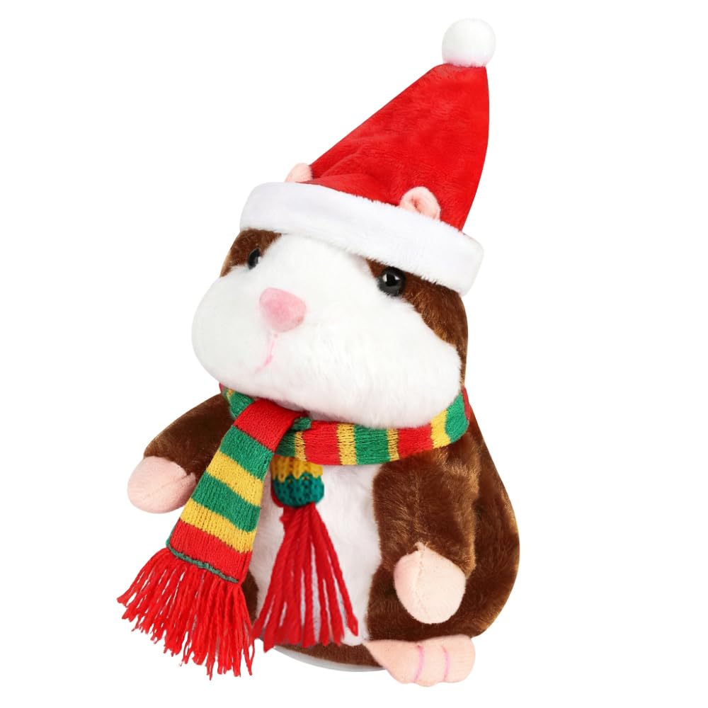 Talking Hamster Toy Repeats What You Say Electronic Plush Hamster Doll Talking Dancing Shaking Recording Animals Doll with Hat Scarf Funny Sound Recording Toy for Christmas Birthday New Year Gift