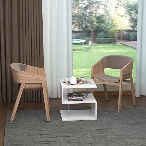 HOMCOM Coffee End Table S shape 2 Tier Storage Shelves Organizer Versatile Home office furniture (White)
